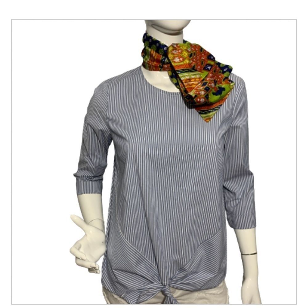 J. Jill Blue & White Striped Tie Front Shirt - S - Picture 3 of 13